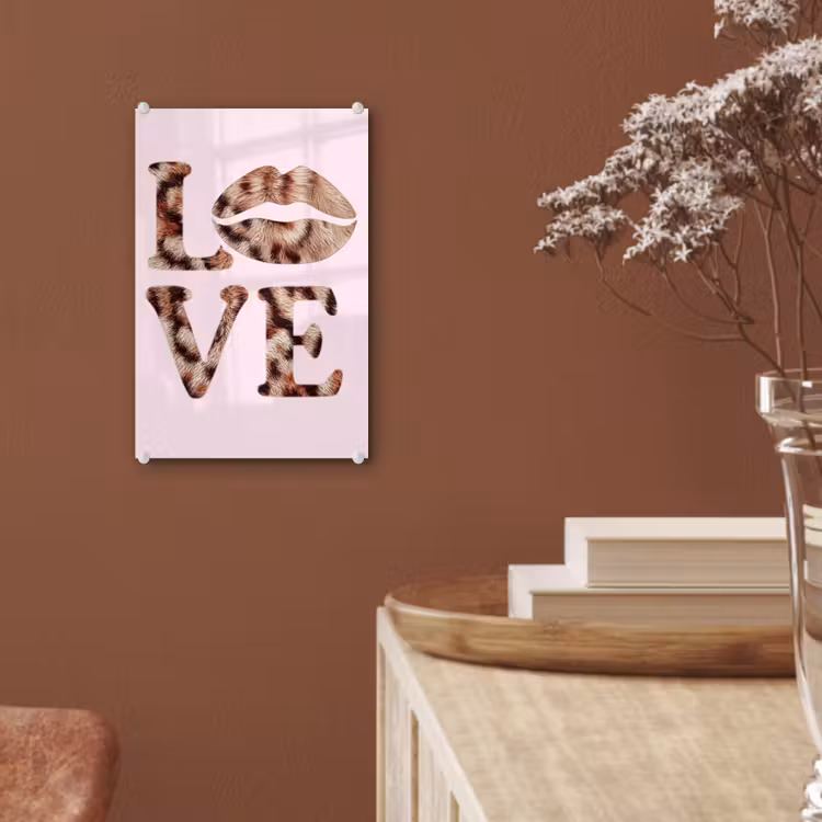 Glas schilderij - Tekst - Love - Pantervacht - Lichtroze — 6