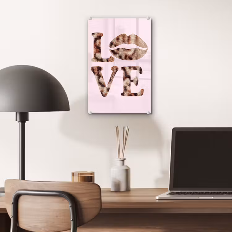 Glas schilderij - Tekst - Love - Pantervacht - Lichtroze — 7