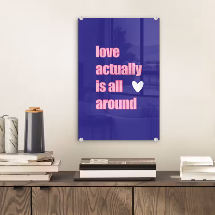 Glas schilderij - Tekst - Valentijn - Love - Blauw — 2