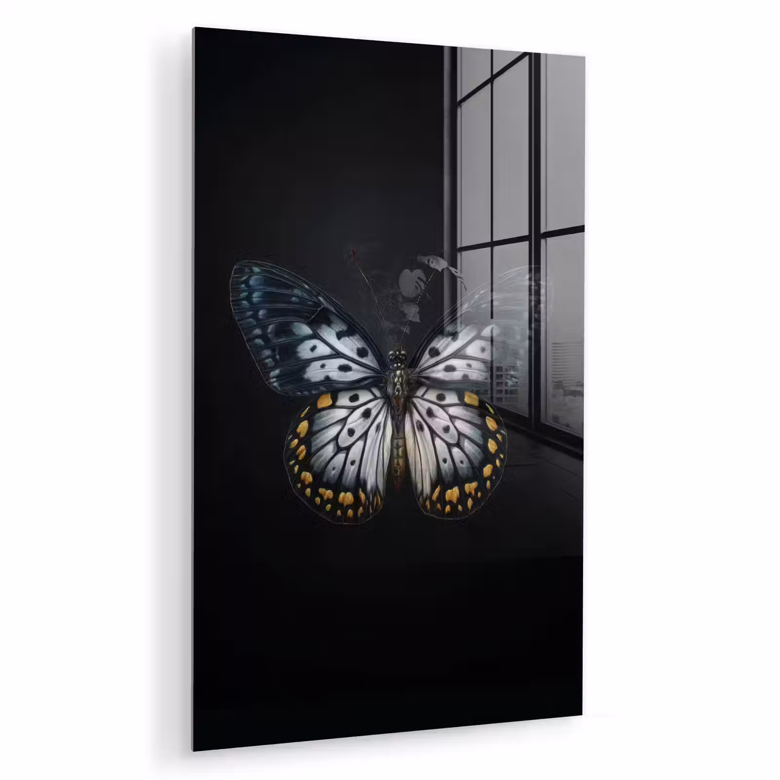 Glas schilderij - Vlinder - Monochroom - Balans — 1