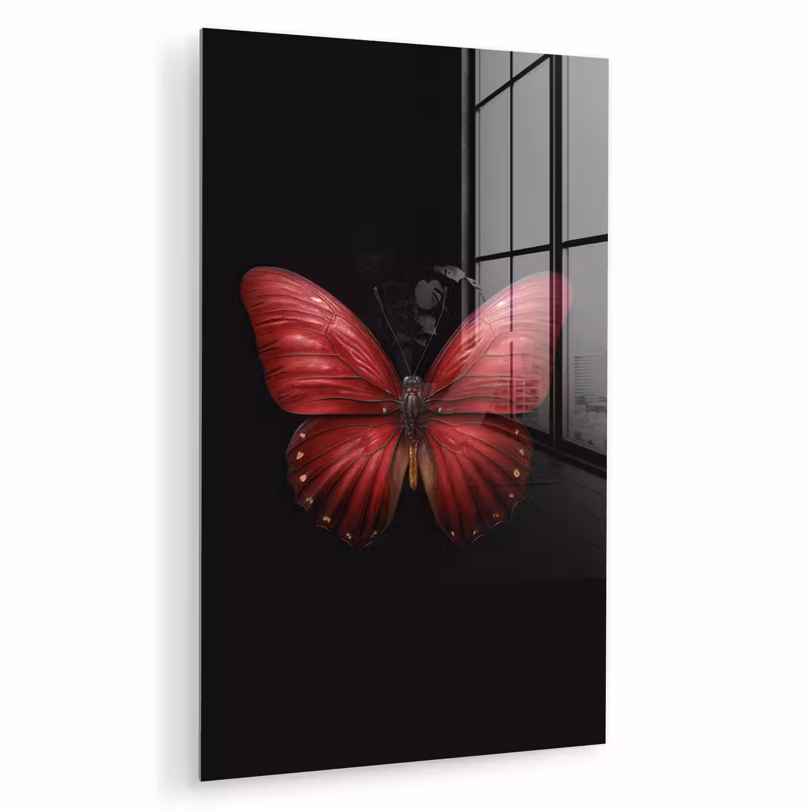 Glas schilderij - Vlinder - Rood - Minimalistisch — 1