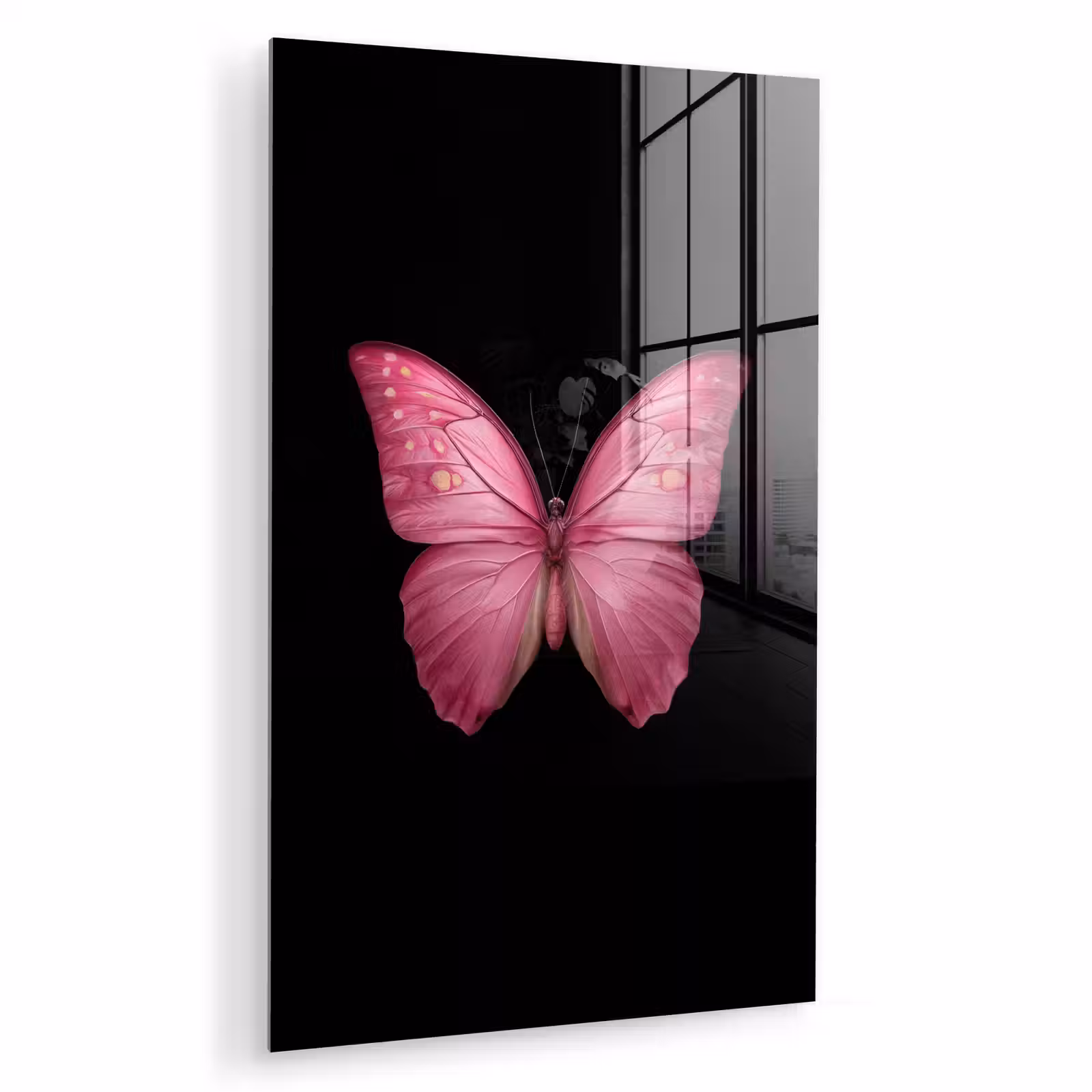 Glas schilderij - Vlinder - roze - Elegant — 1