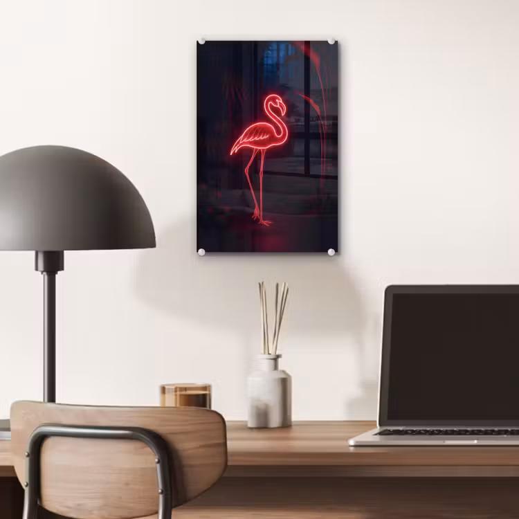 Glas schilderij - Flamingo - Roze - Neon - Licht — 7