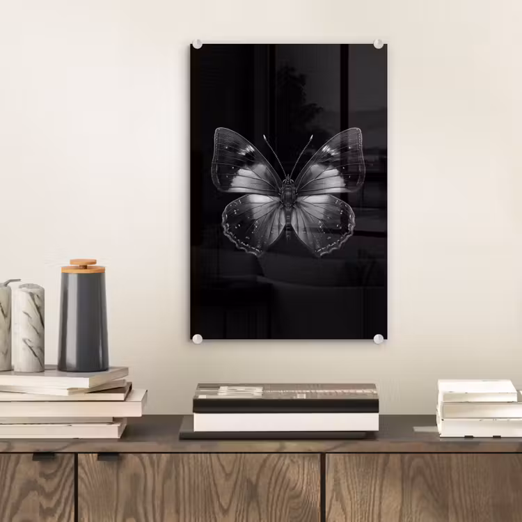 Glas schilderij - Vlinder - Grijs - Mysterieus — 2