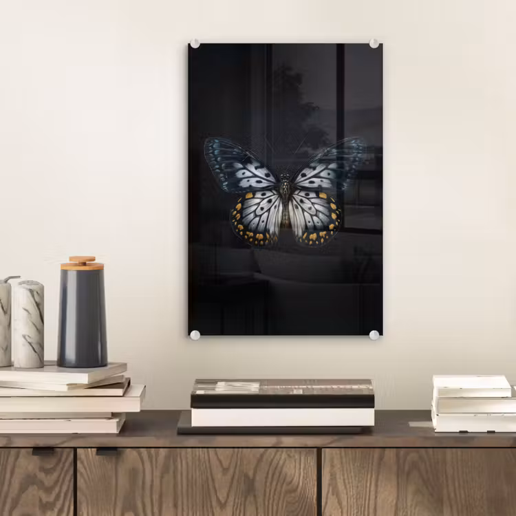 Glas schilderij - Vlinder - Monochroom - Balans — 2