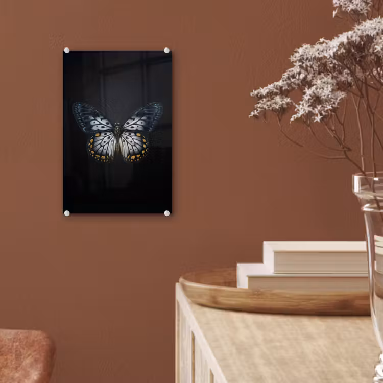 Glas schilderij - Vlinder - Monochroom - Balans — 6