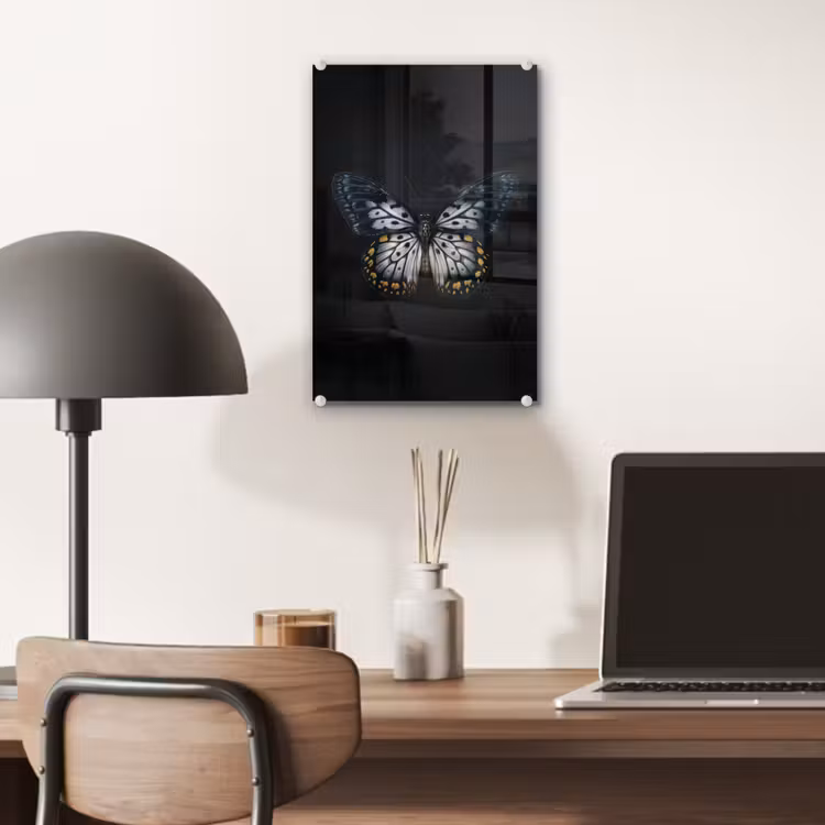 Glas schilderij - Vlinder - Monochroom - Balans — 7