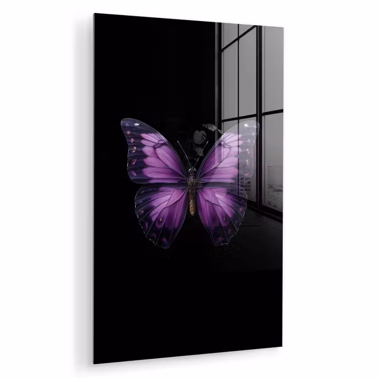 Glas schilderij - Vlinder - Paars - Levendig — 1