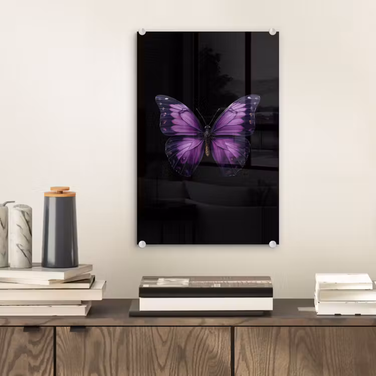 Glas schilderij - Vlinder - Paars - Levendig — 2