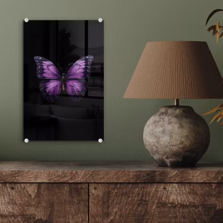 Glas schilderij - Vlinder - Paars - Levendig — 4