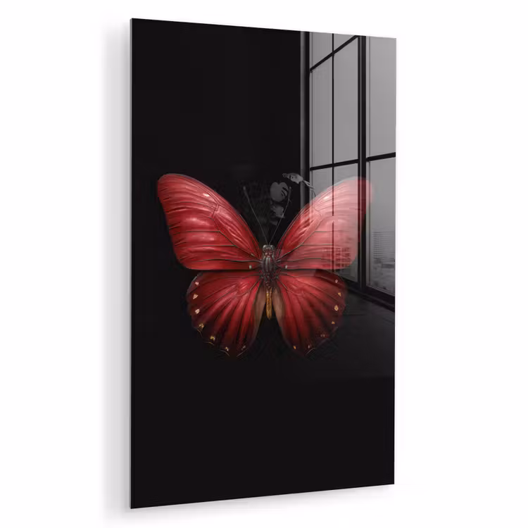 Glas schilderij - Vlinder - Rood - Minimalistisch — 1
