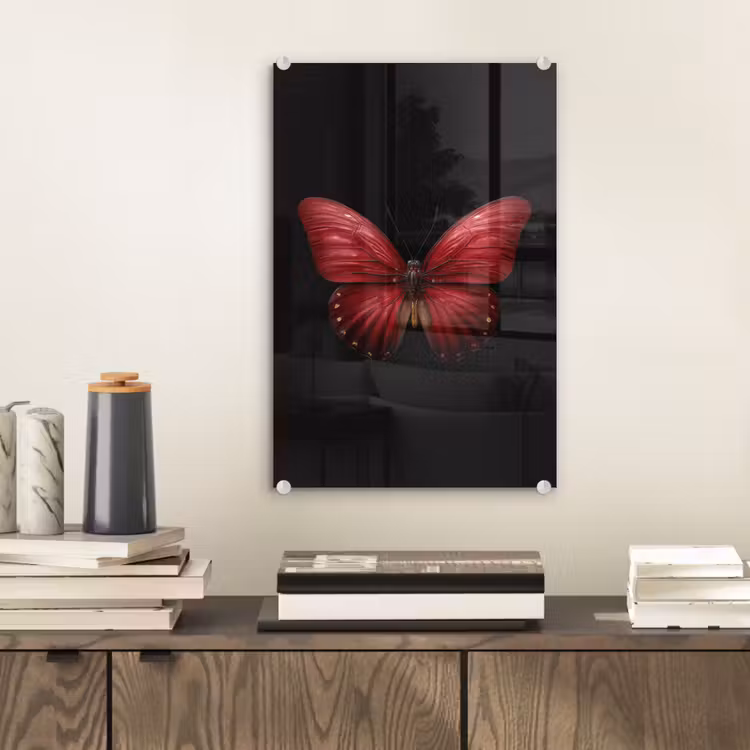 Glas schilderij - Vlinder - Rood - Minimalistisch — 2