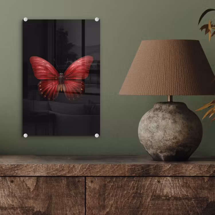 Glas schilderij - Vlinder - Rood - Minimalistisch — 4