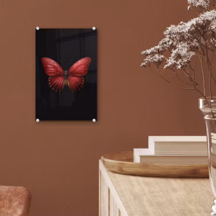 Glas schilderij - Vlinder - Rood - Minimalistisch — 6