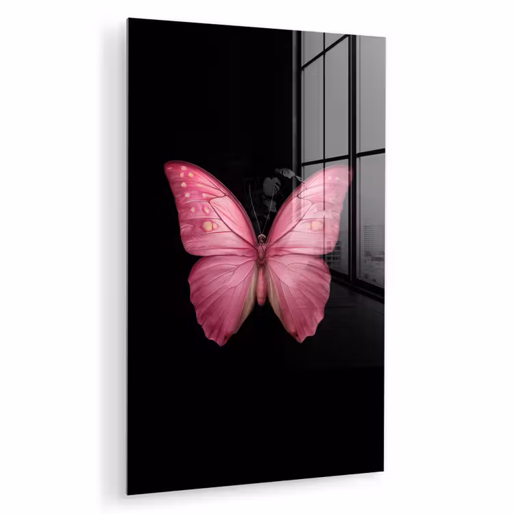 Glas schilderij - Vlinder - roze - Elegant — 1