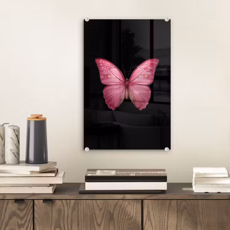 Glas schilderij - Vlinder - roze - Elegant — 2