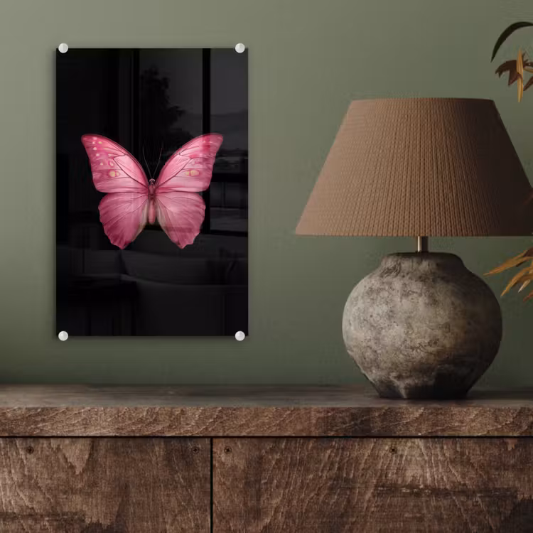 Glas schilderij - Vlinder - roze - Elegant — 4
