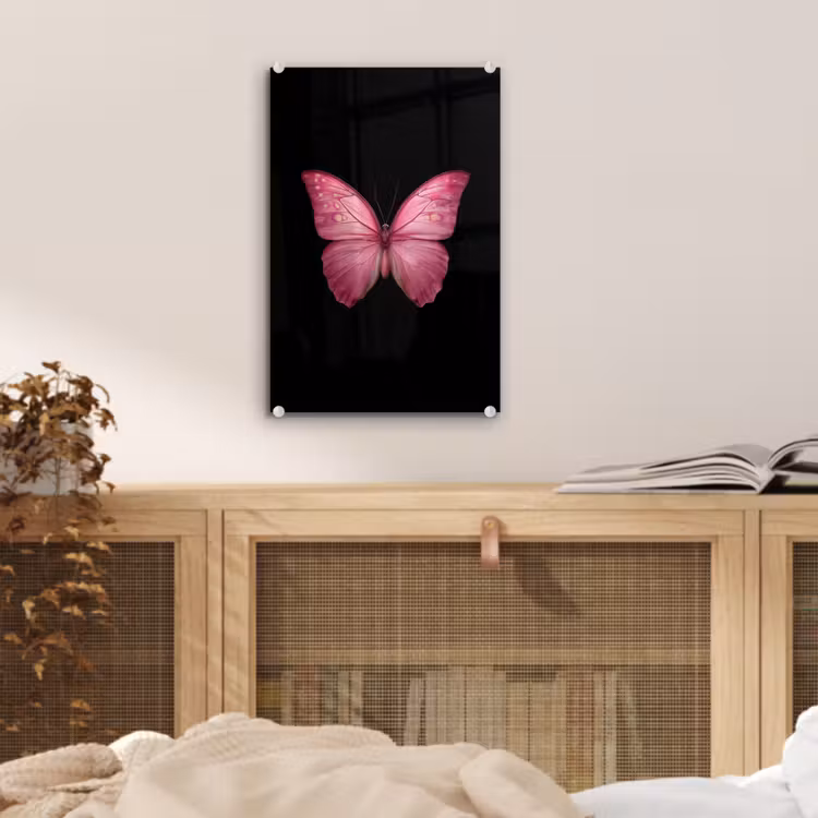 Glas schilderij - Vlinder - roze - Elegant — 5