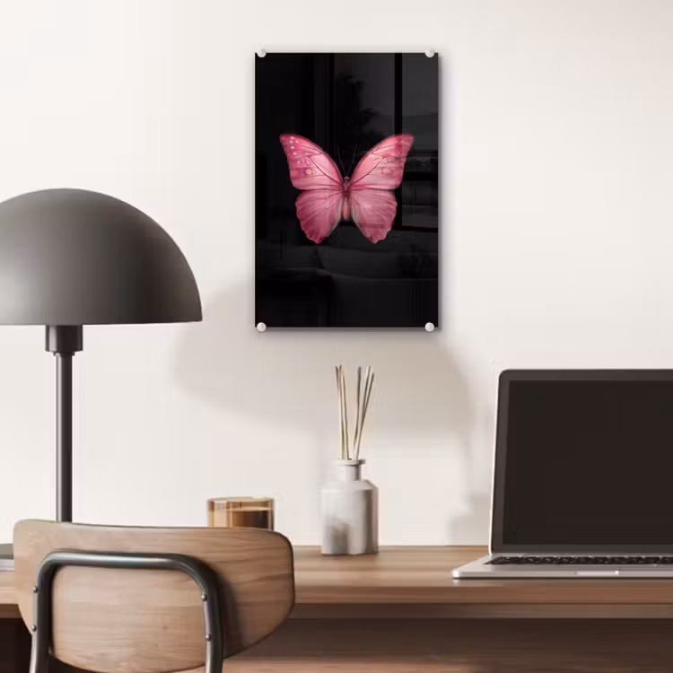 Glas schilderij - Vlinder - roze - Elegant — 7