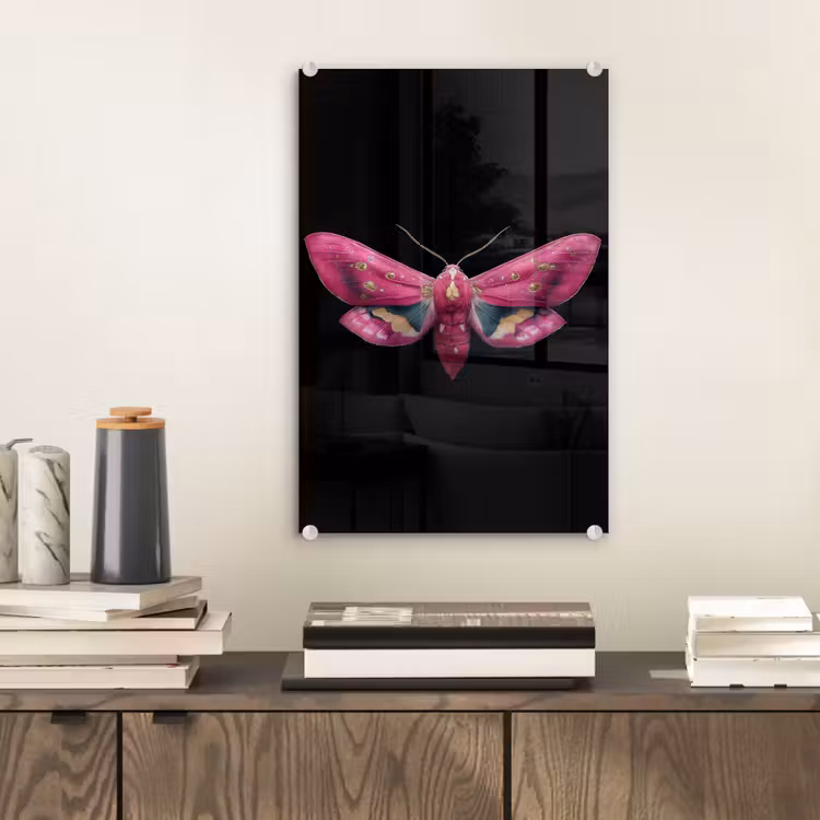Glas schilderij - Vlinder - Roze - Nachtvlinder — 2