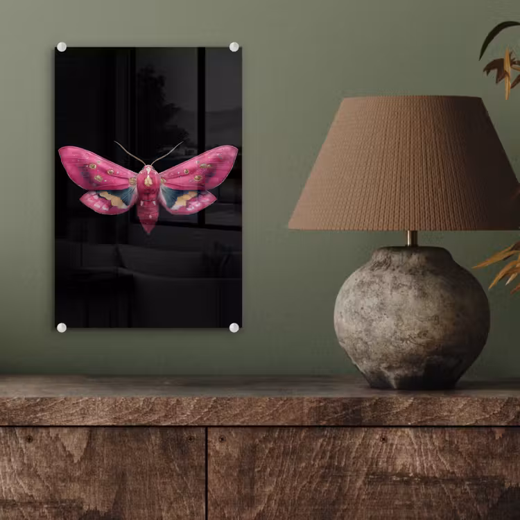 Glas schilderij - Vlinder - Roze - Nachtvlinder — 4