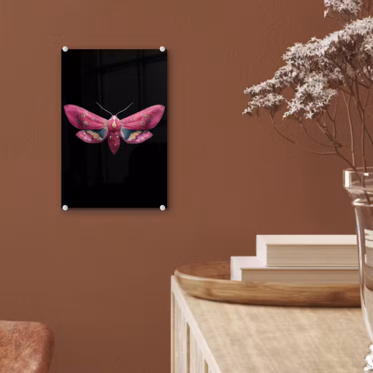 Glas schilderij - Vlinder - Roze - Nachtvlinder — 6