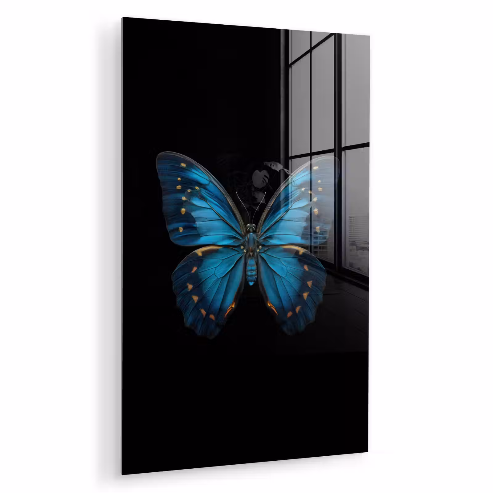 Glas schilderij - Vlinder - Blauw - Contrast — 1
