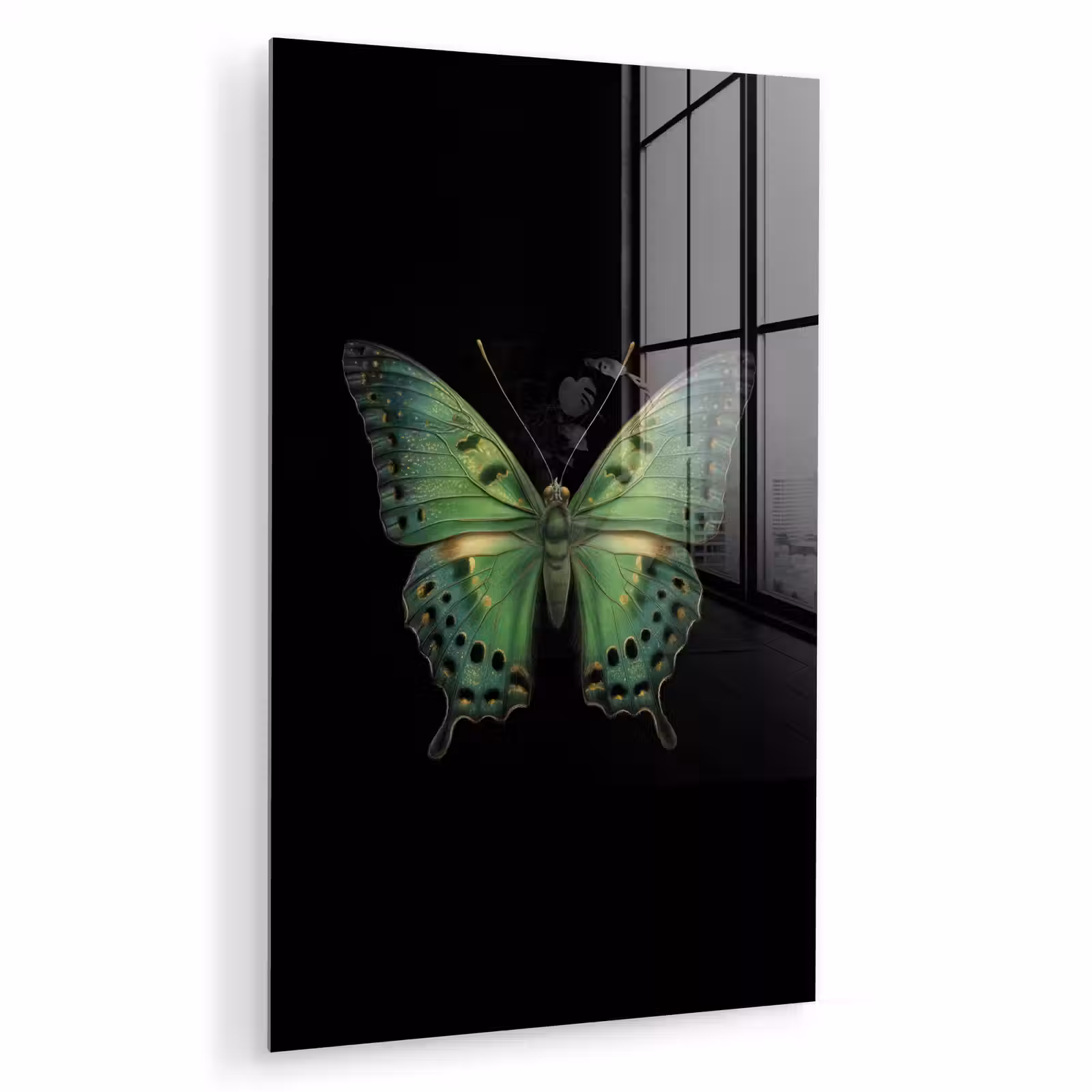 Glas schilderij - Vlinder - Groen - Diepte — 1