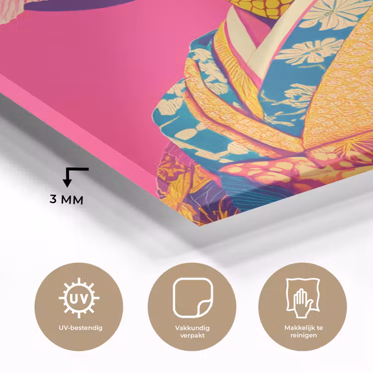 Glas schilderij - Hagedis - Bloemen - Roze - Kimono — 3
