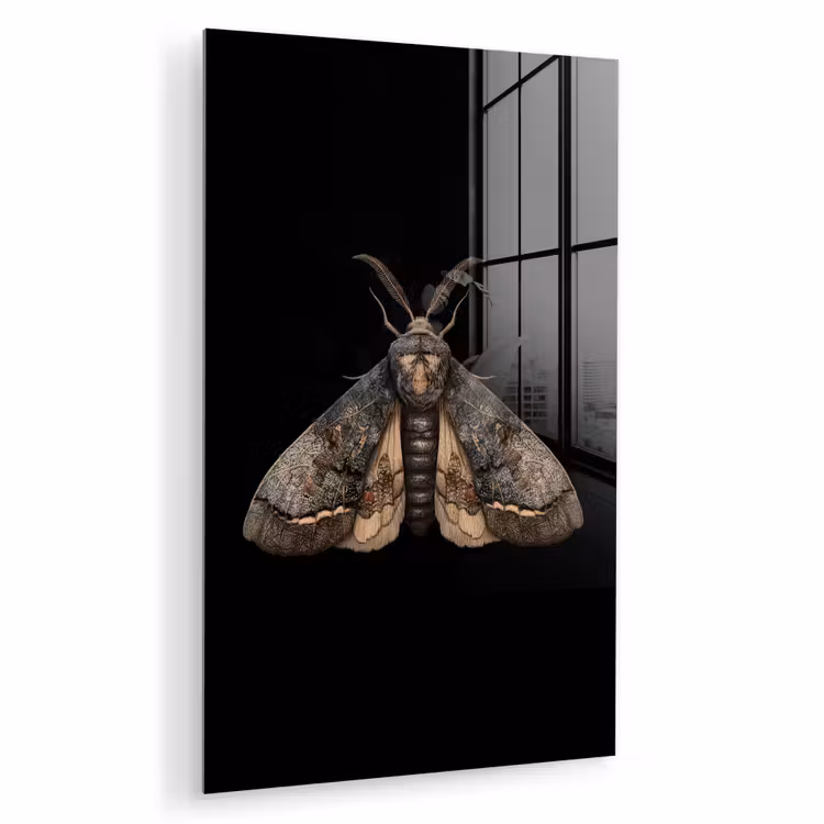 Glas schilderij - Mot - Bladachtig - Grijs — 1