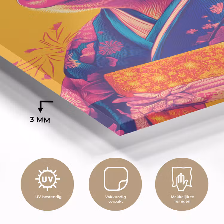 Glas schilderij - Varken - Bloemkroon - Kimono - Abstract — 3
