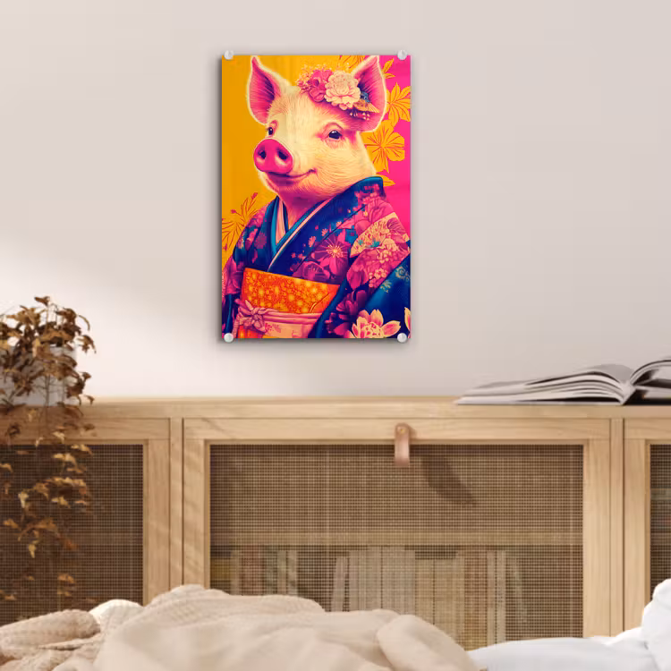Glas schilderij - Varken - Bloemkroon - Kimono - Abstract — 5
