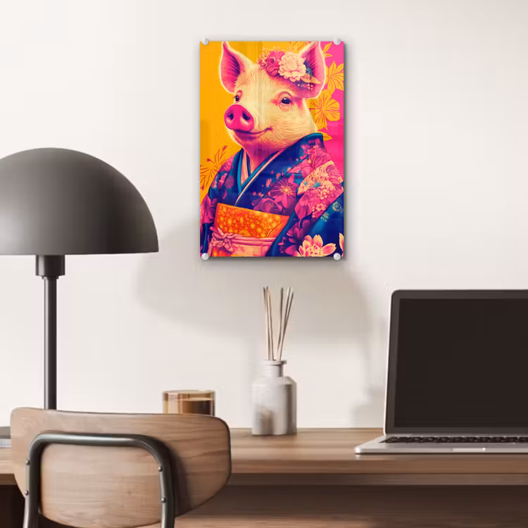 Glas schilderij - Varken - Bloemkroon - Kimono - Abstract — 7