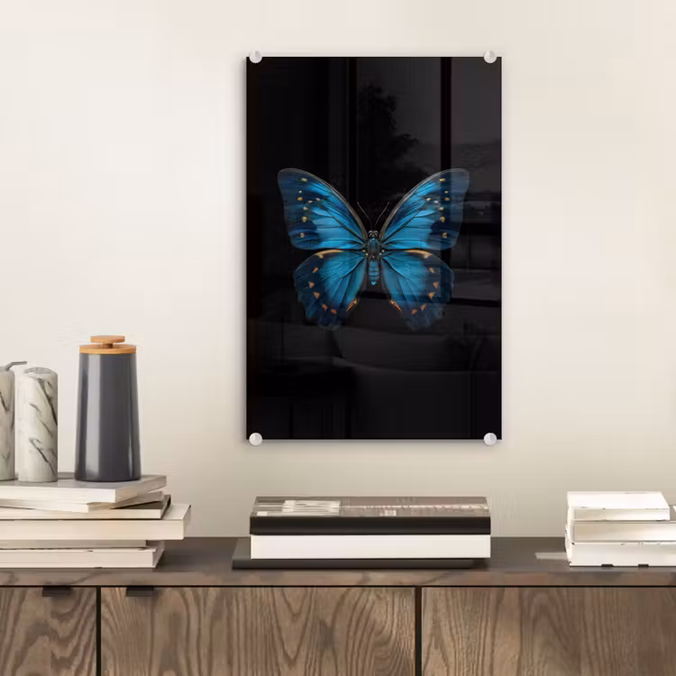 Glas schilderij - Vlinder - Blauw - Contrast — 2
