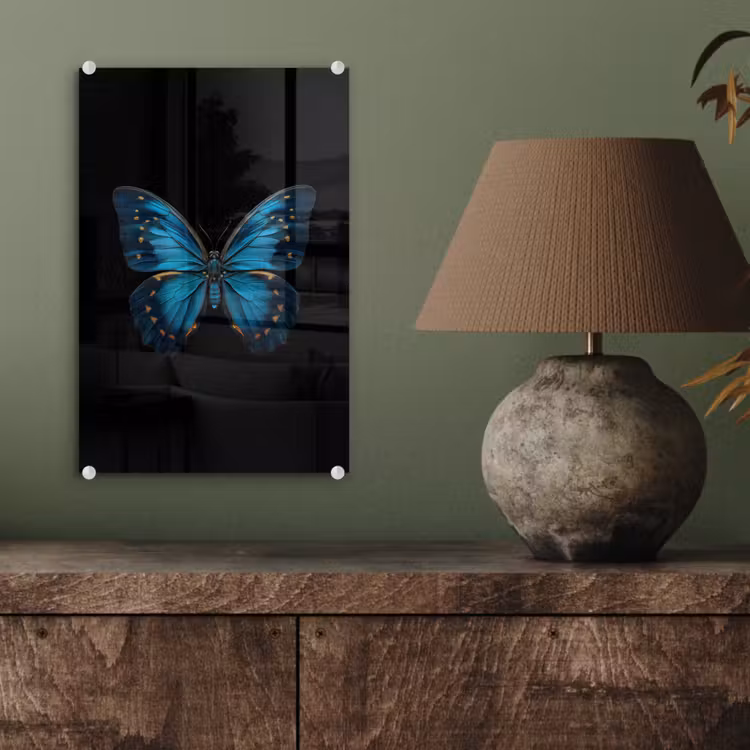 Glas schilderij - Vlinder - Blauw - Contrast — 4