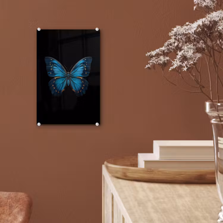Glas schilderij - Vlinder - Blauw - Contrast — 6