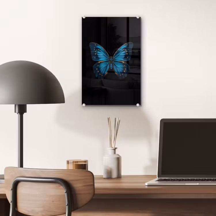 Glas schilderij - Vlinder - Blauw - Contrast — 7