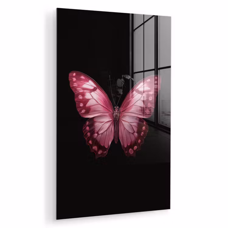 Glas schilderij - Vlinder - Fuchsia - Grafisch — 1