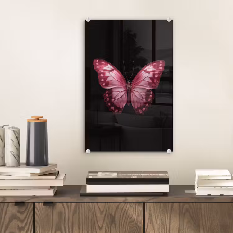Glas schilderij - Vlinder - Fuchsia - Grafisch — 2