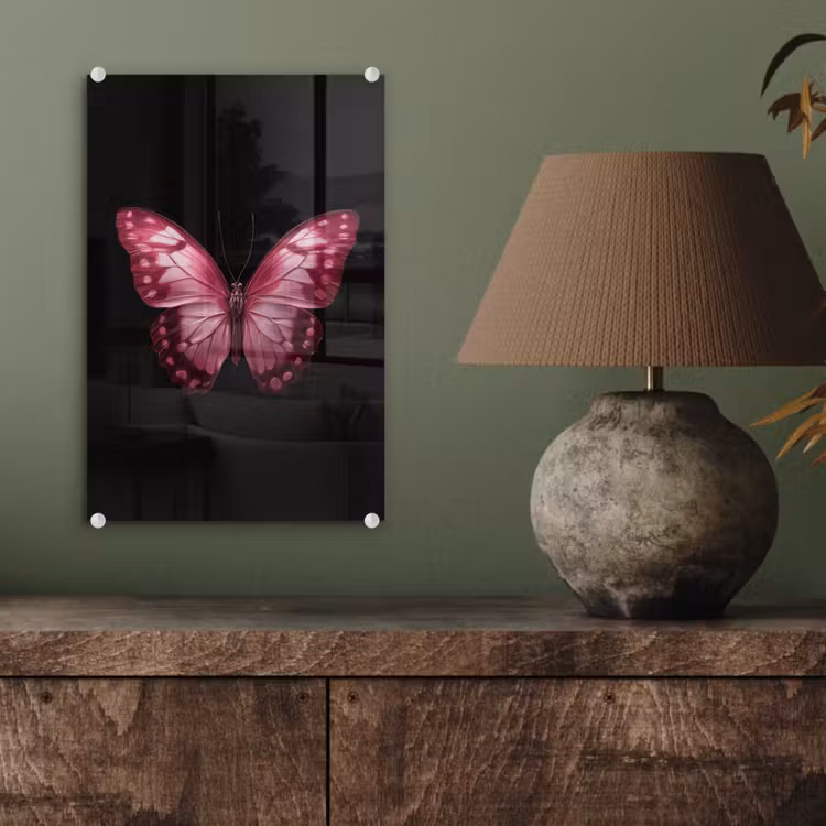 Glas schilderij - Vlinder - Fuchsia - Grafisch — 4