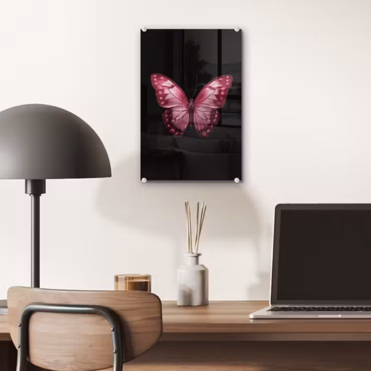 Glas schilderij - Vlinder - Fuchsia - Grafisch — 7