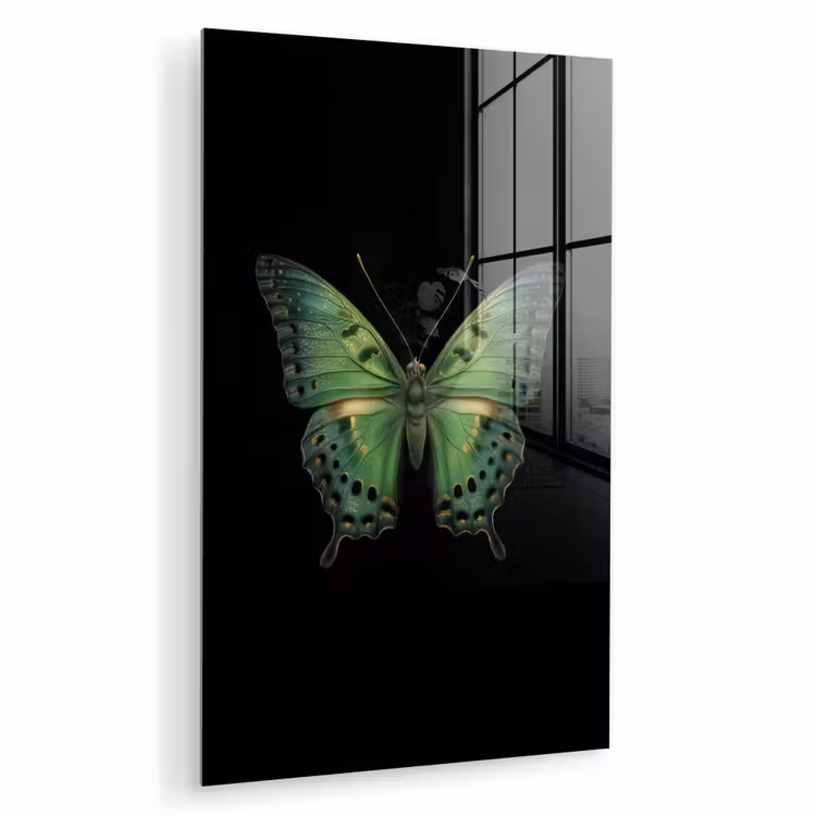 Glas schilderij - Vlinder - Groen - Diepte — 1