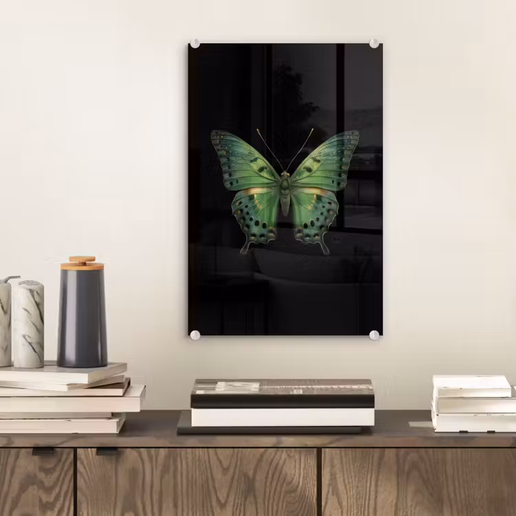 Glas schilderij - Vlinder - Groen - Diepte — 2