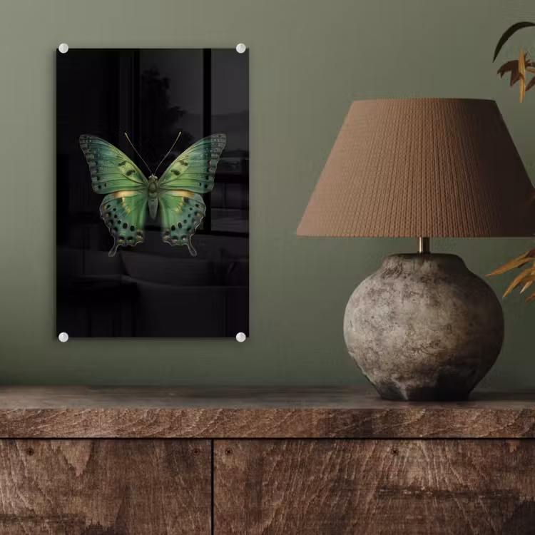 Glas schilderij - Vlinder - Groen - Diepte — 4