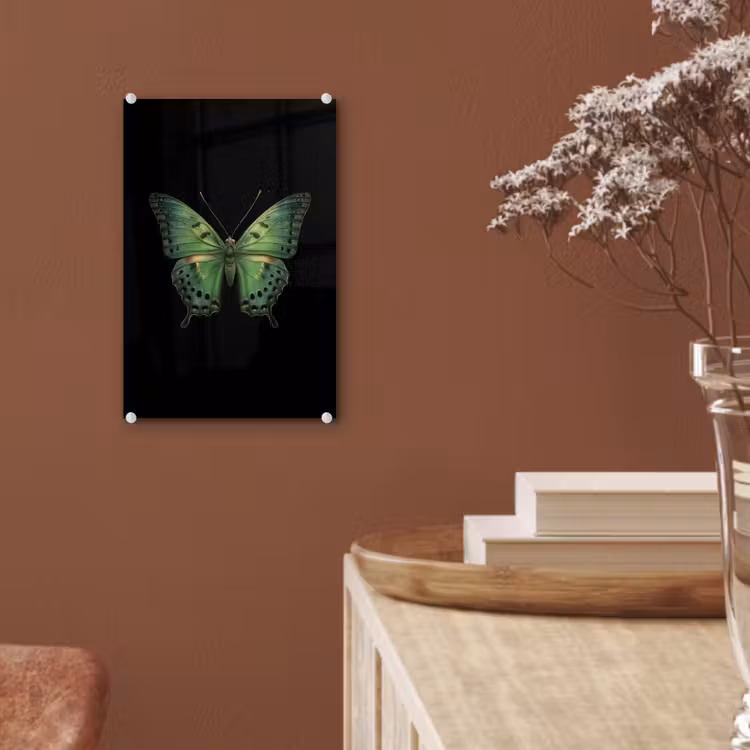 Glas schilderij - Vlinder - Groen - Diepte — 6
