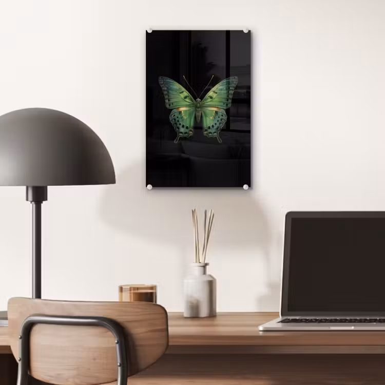Glas schilderij - Vlinder - Groen - Diepte — 7