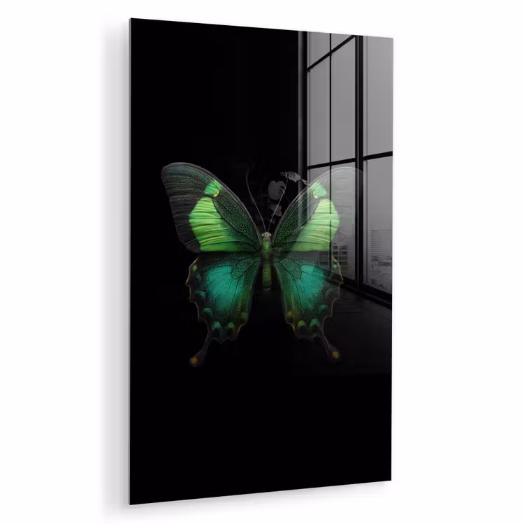 Glas schilderij - Vlinder - Groen - Opvallend — 1