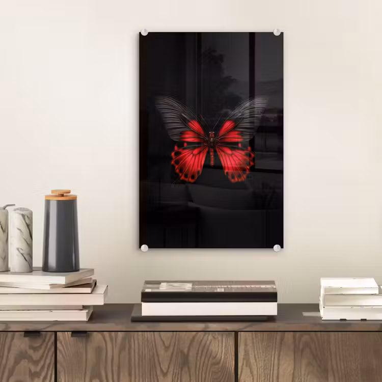 Glas schilderij - Vlinder - Rood - Contrast — 2