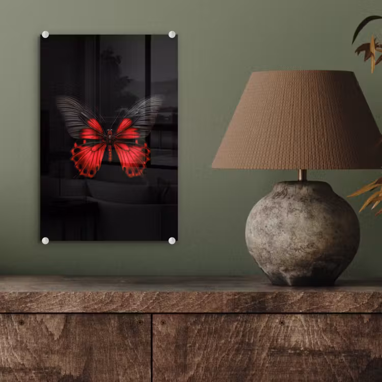 Glas schilderij - Vlinder - Rood - Contrast — 4