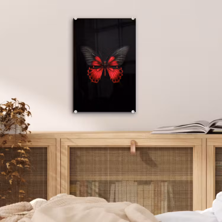 Glas schilderij - Vlinder - Rood - Contrast — 5